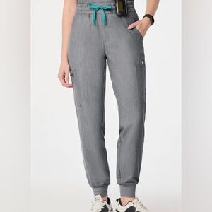 FIGGS Gray Jogger Zamora High-waisted Scrub Pants with Teal Drawstrings size XS